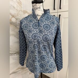 Gretchen Scott Designs Navy Geometric Golf Pickleball Temmis Quarter Zip PoShirt